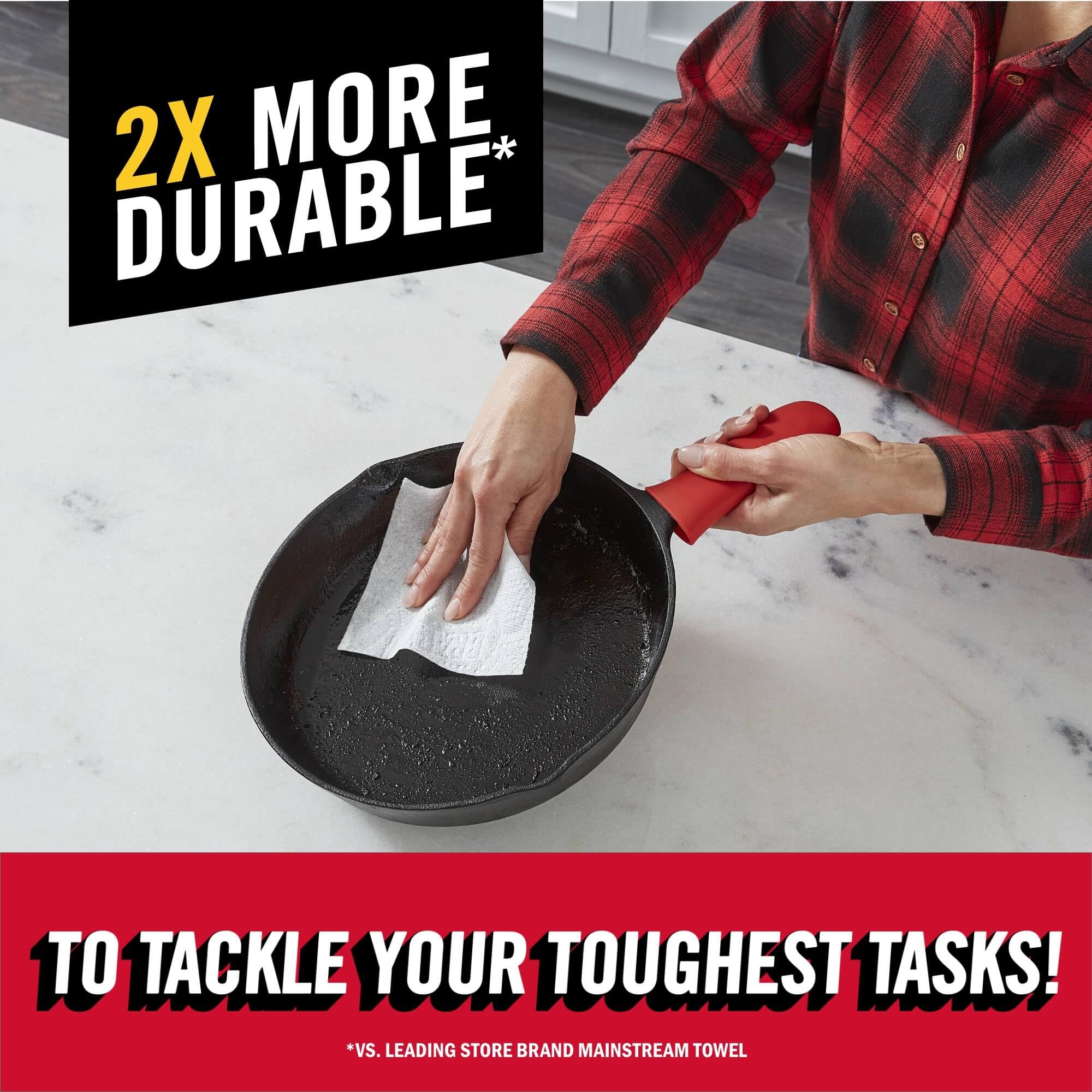 Brawny Tear-A-Square Paper Towels, 2 Double Rolls = 4 Regular Rolls, 3 Sheet Sizes (Quarter, Half, Full), Strength For All Messe